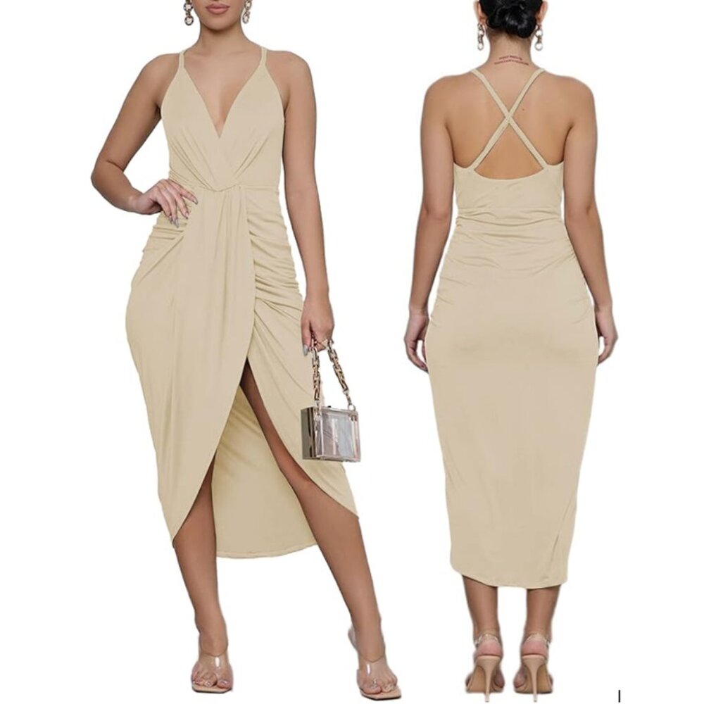 NWOT Asymmetric Strappy Grecian Midi Dress